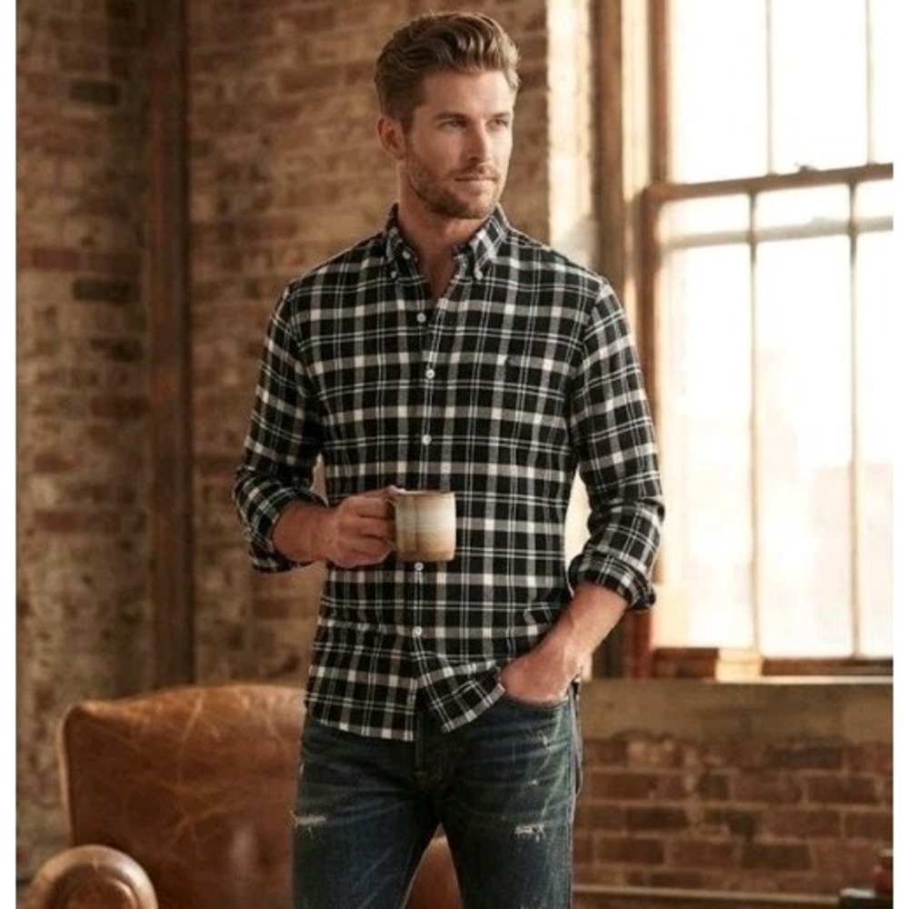 Polo Ralph Lauren Mens Flannel Shirt Medium Black White Plaid Custom Fit